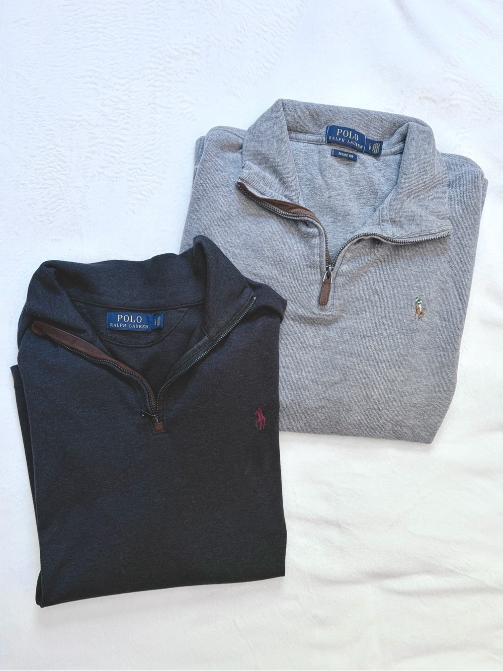 BUNDLE (2) Polo Ralph Lauren Mens 1/4 Zip Pullovers Gray & Charcoal Flesh Pony L